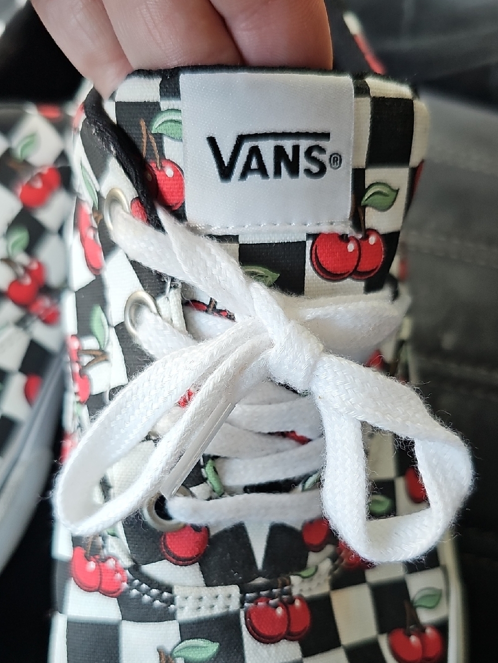 Vans Doheny Black White Checkerboard Sneakers with Red Cherry Print Size 9 - Picture 7 of 8